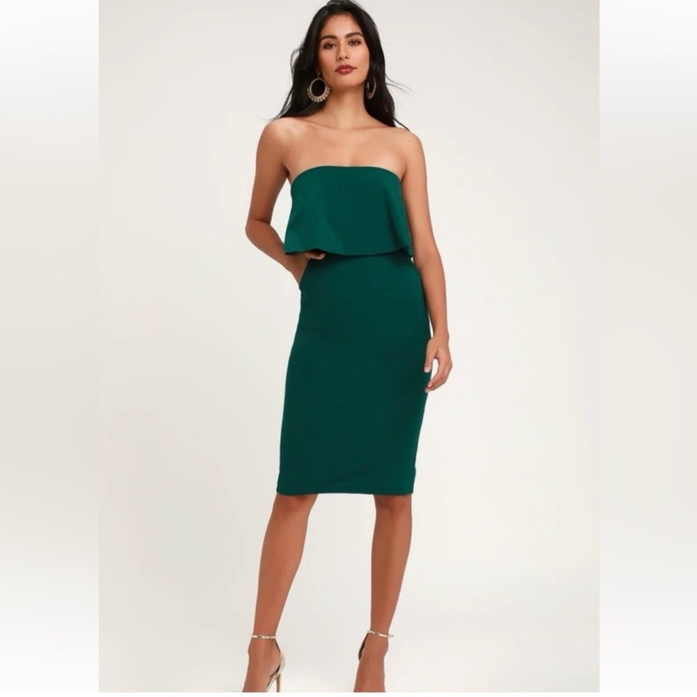 🎉MOVING SALE🎉 Lulus Emerald Green Strapless Midi Dress